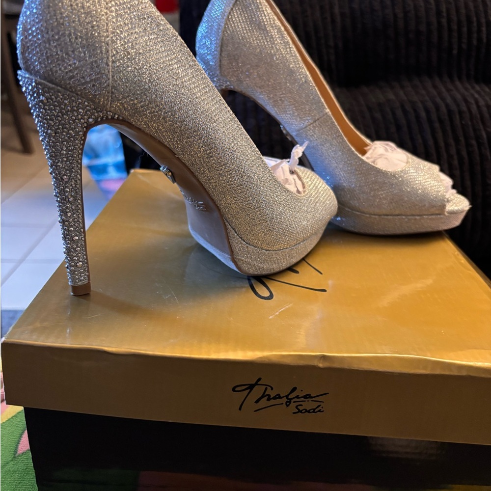 Thalia Sodi Sparkling Silver Women's Heels